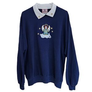 90s grandmacore indie angel christmas navy sweatshirt